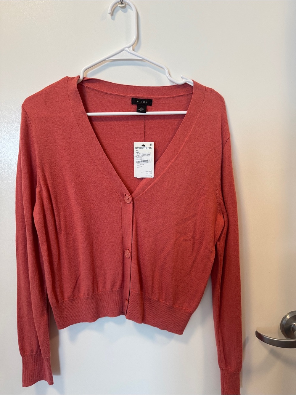 Halogen Coral V-Neck Button Front Cardigan